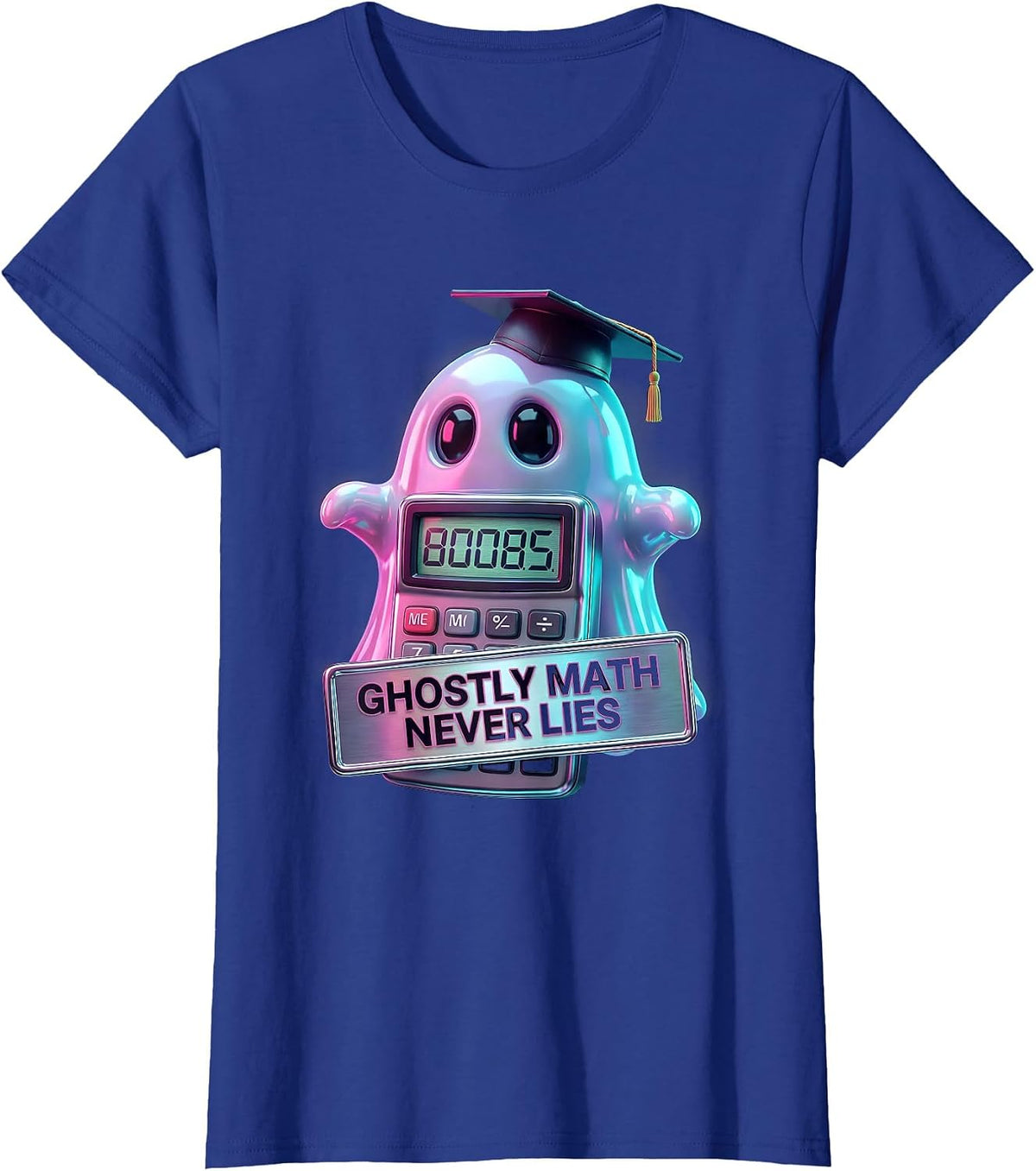 Women's Halloween Teacher Ghost Calculator Math Design T-Shirt - Royal Blue