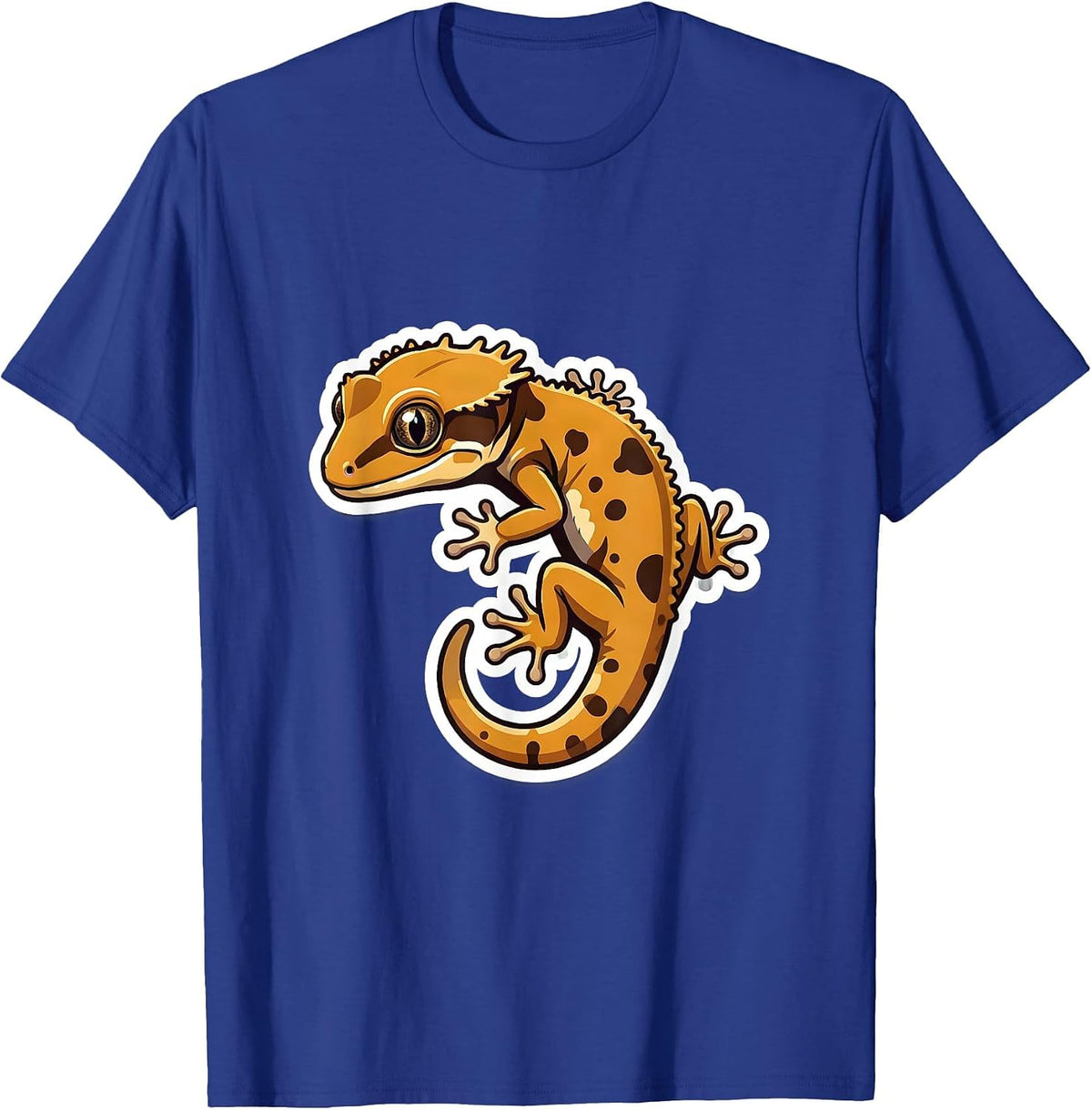 Crested Gecko Reptile Lover Sticker Style Casual Gift T-Shirt - Royal Blue