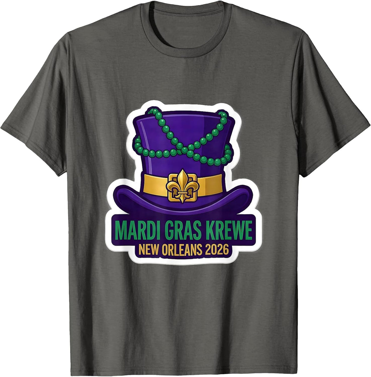Mardi Gras Krewe New Orleans 2026 Carnival Party Souvenir T-Shirt - Asphalt Grey