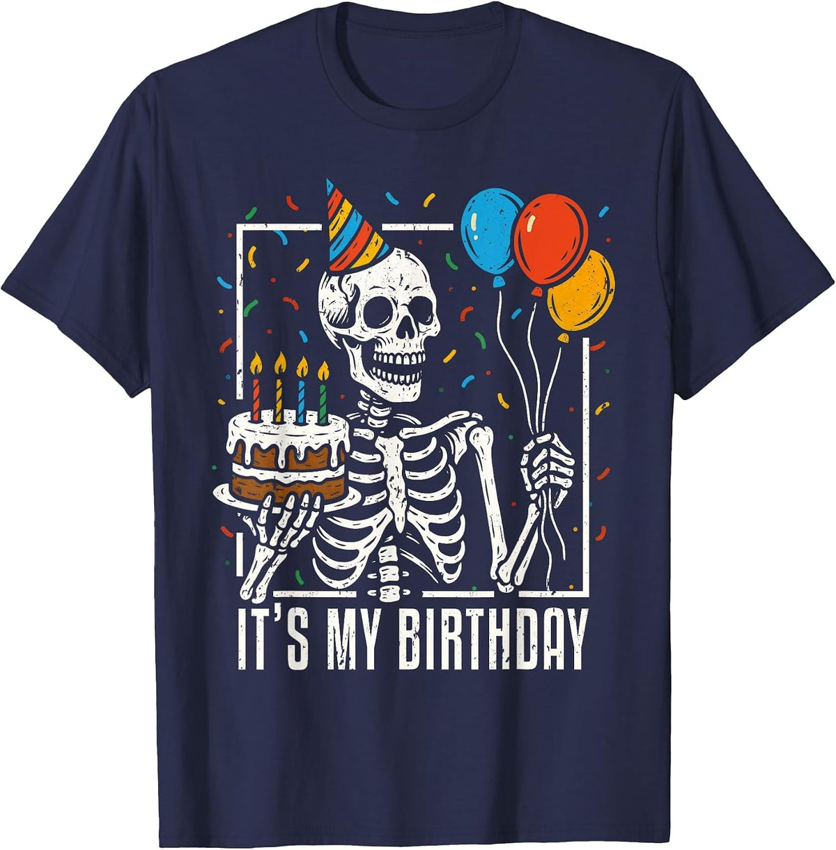 Skeleton It's My Birthday Skull Halloween Birthday Party T-Shirt - Navy Blue