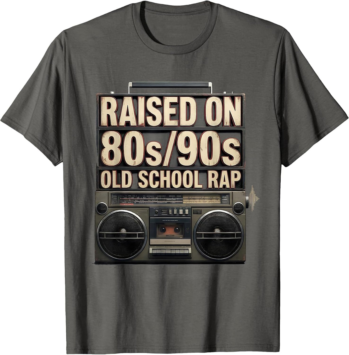 Raised On 80s/90s Old School Rap Retro Hip Hop Cassette T-Shirt - Asphalt Grey