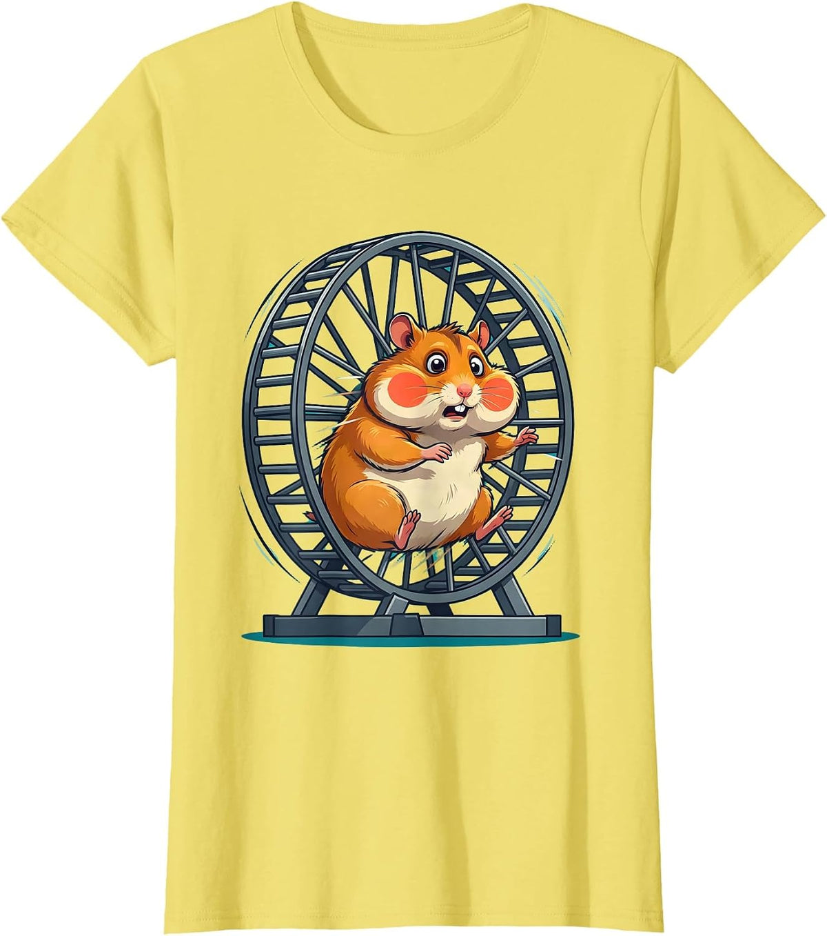 Women's Funny Hamster Sprinting On Oversized Wheel T-Shirt - Lemon Yellow