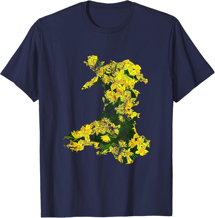 Wales Saint Davids Day Daffodil Grunge T-Shirt - Navy Blue