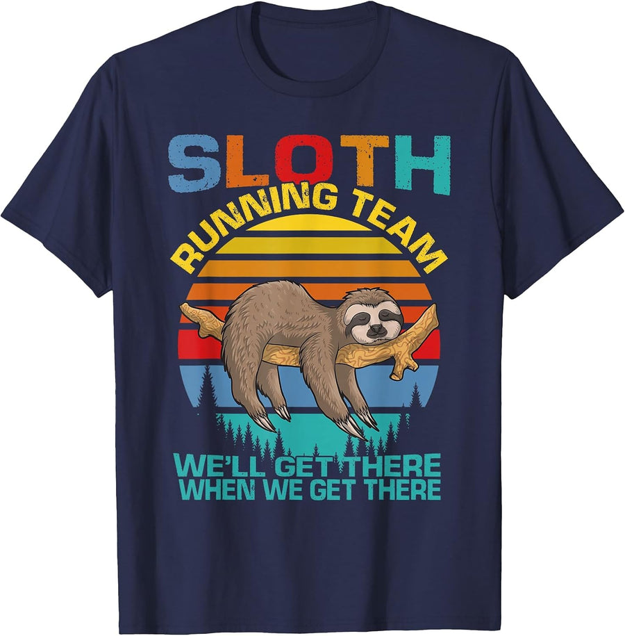 Vintage Sloth Running Team We'll Get There Funny Sloth T-Shirt - Navy Blue