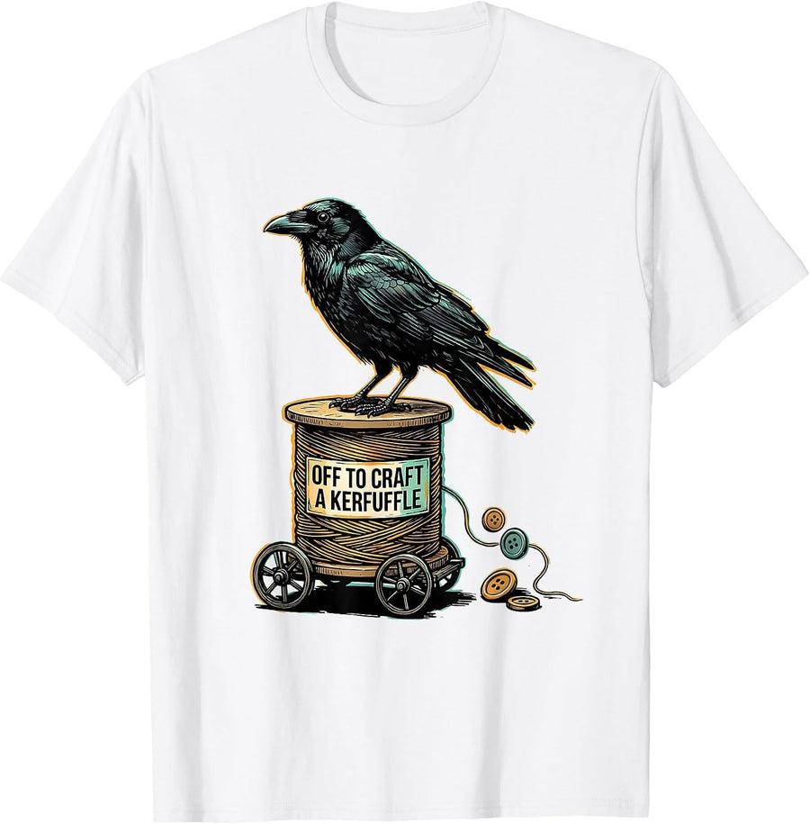 Men's Off To Craft A Kerfuffle Whimsical Crow Cottagecore Humor T-Shirt - White