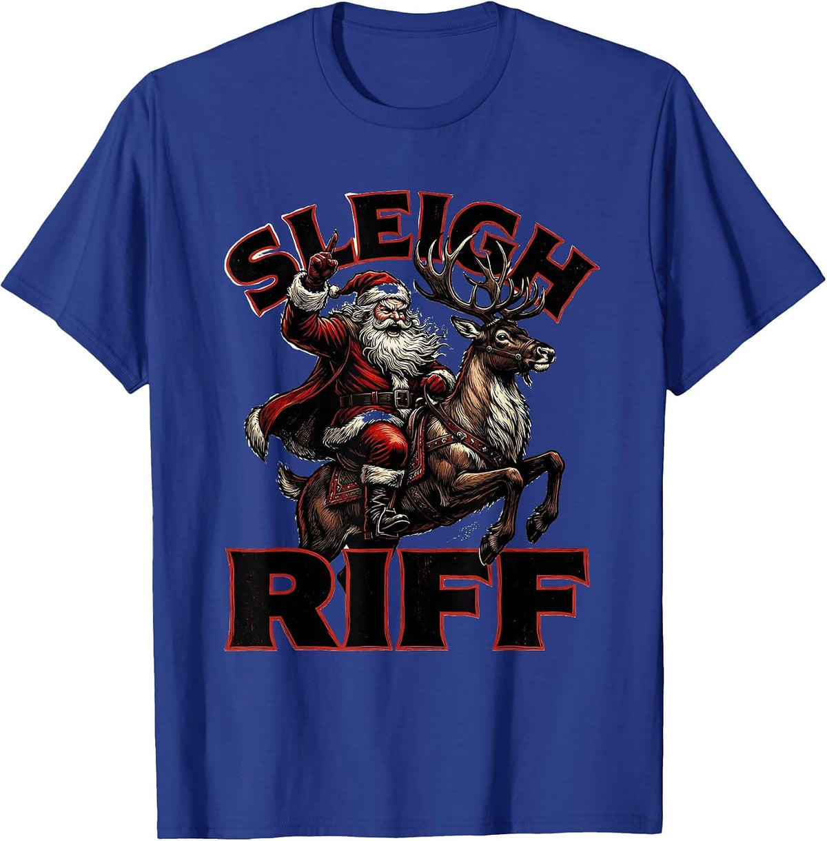Sleigh Riff Metal Christmas Heavy Metal Fan Parody Humor T-Shirt - Royal Blue