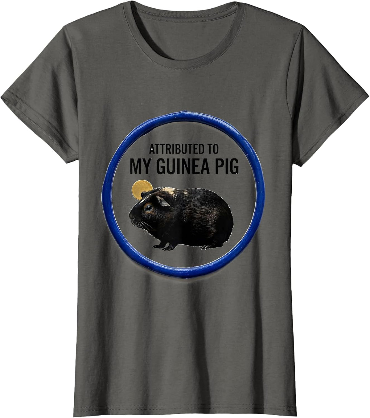 Women's Attributed To My Guinea Pig Pet Lover Art Portrait T-Shirt - Asphalt Grey