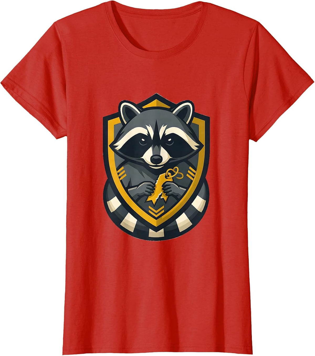 Women's Trash Panda Raccoon Mascot Logo Funny Humor T-Shirt - Red