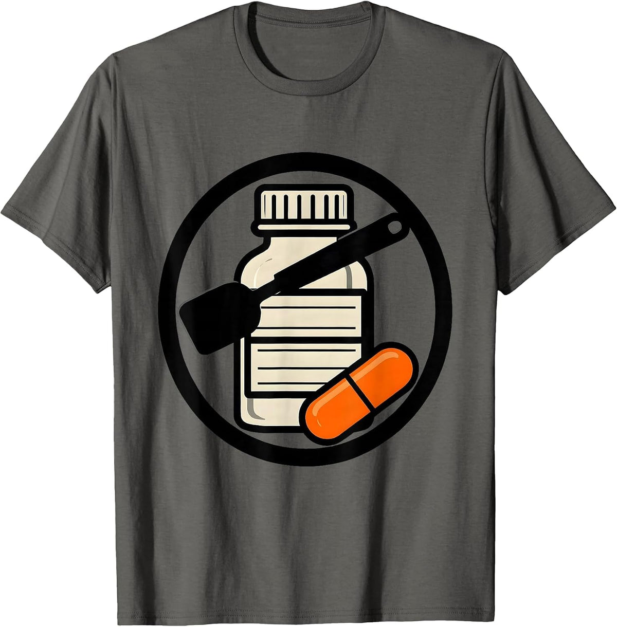 Men's Sealed Pharmacy Badge Prescription Vial Humor T-Shirt - Asphalt Grey