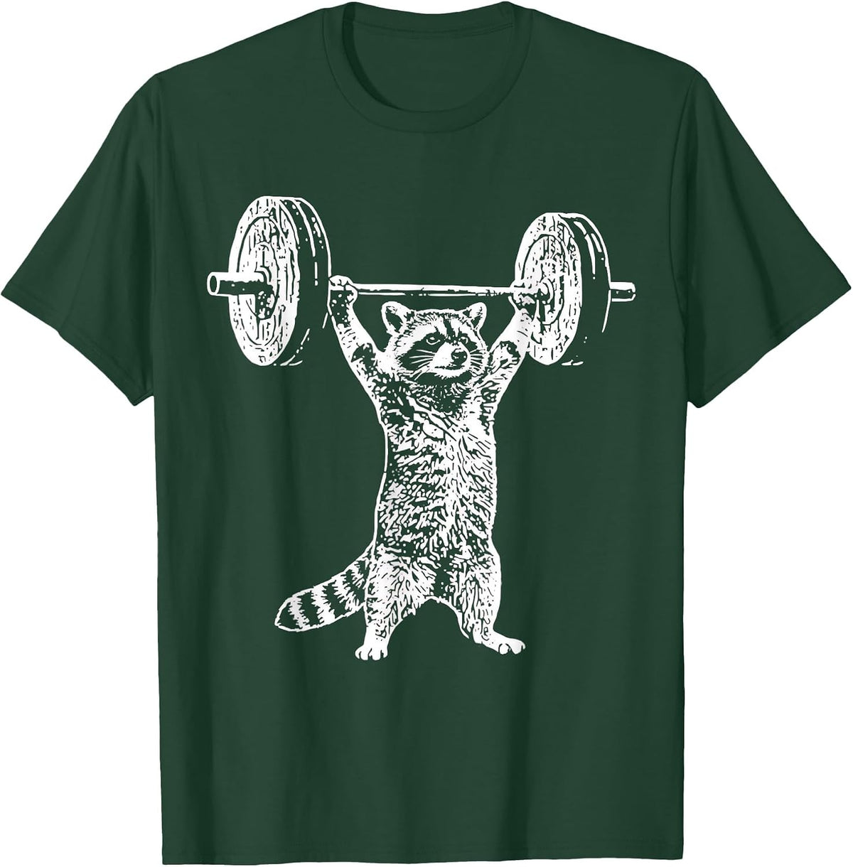 Vintage Retro Weight Lifting Gym Raccoon Deadlift Funny T-Shirt - Dark Green