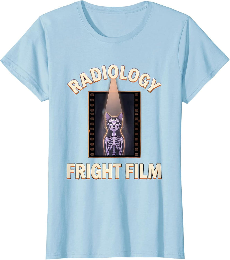 Women's Radiology Fright Film Cute Halloween Radiology Tech Pun T-Shirt - Baby Blue