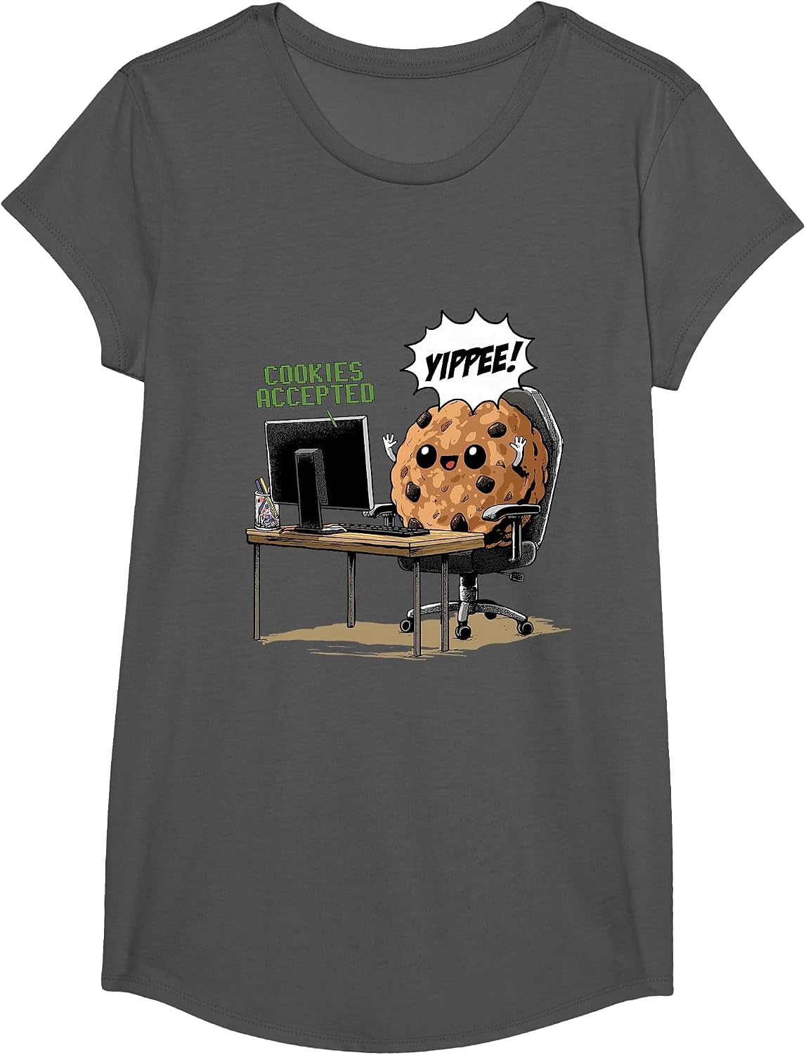 Cookies Accepted Nerd Shirt Funny Computer Internet Coder T-Shirt, Girls, Asphalt Grey, Small - As Pictured