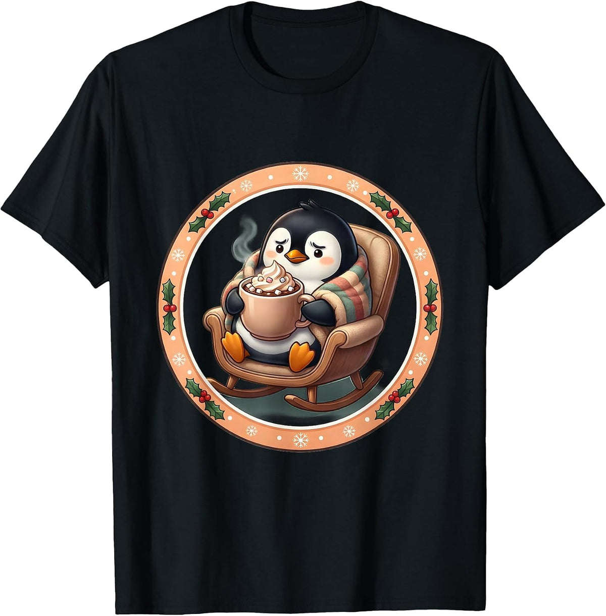 Men's Grouchy Penguin Christmas Movie Season Design T-Shirt - Black