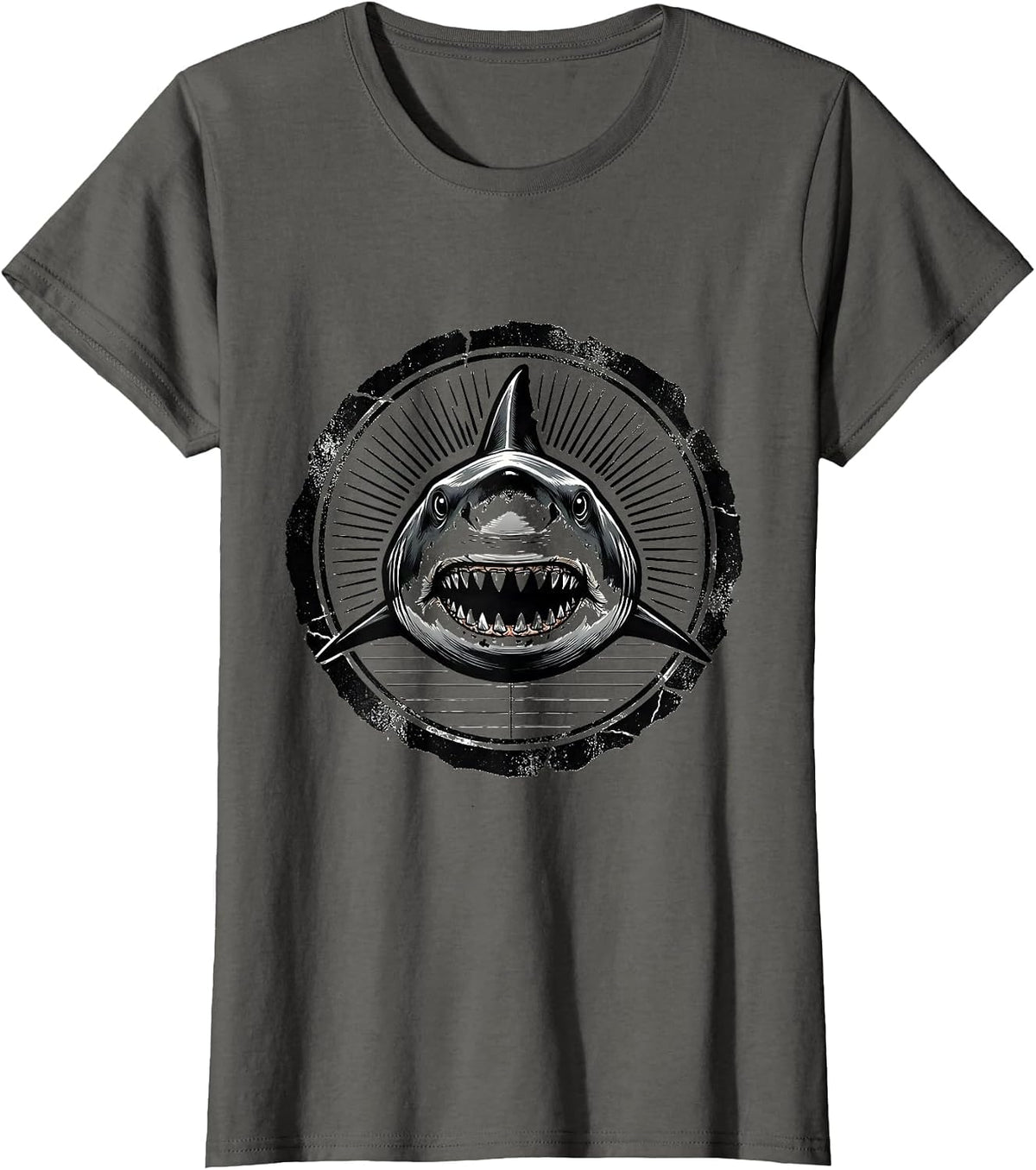 Women's Shark Stamp Seal Novelty Gift Ocean Wildlife Humor T-Shirt - Asphalt Grey