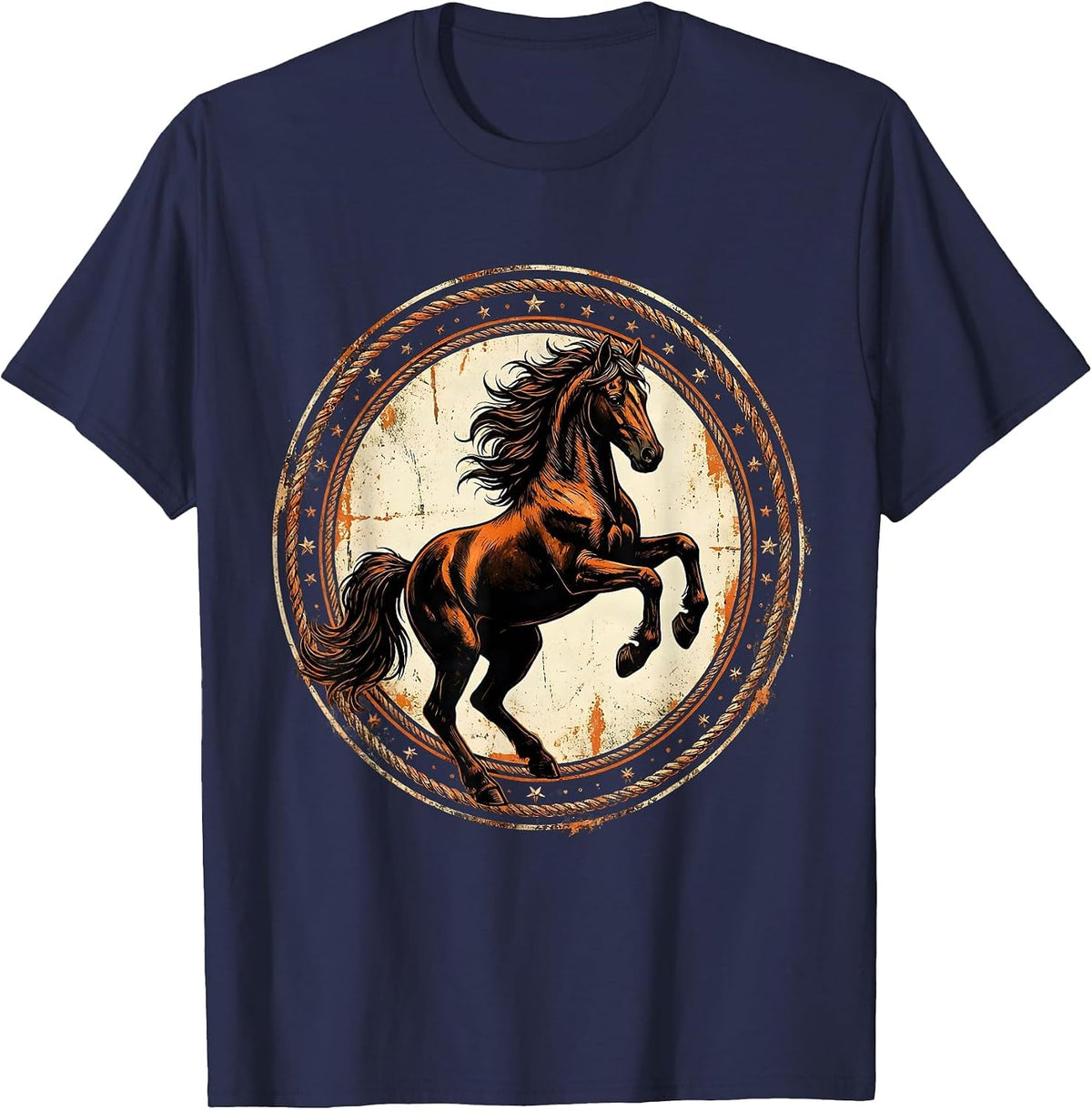 Rearing Horse Rodeo Graphic Design T-Shirt - Navy Blue