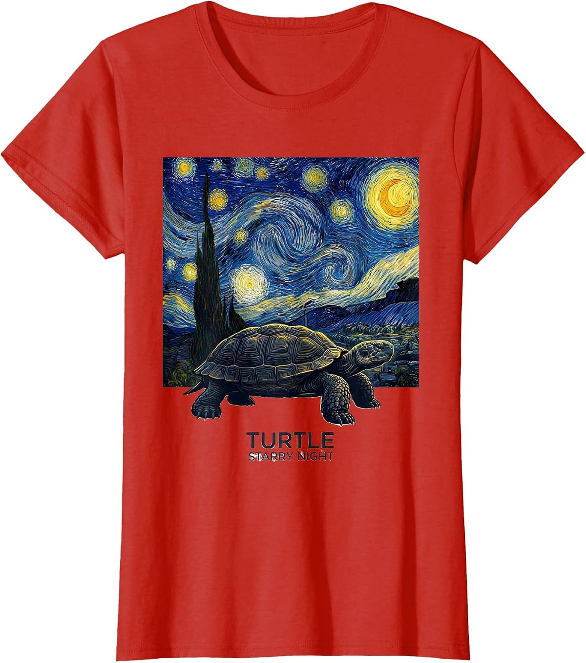 Women's Turtle Starry Night Van Gogh Art Animal Lover Gift T-Shirt - Red
