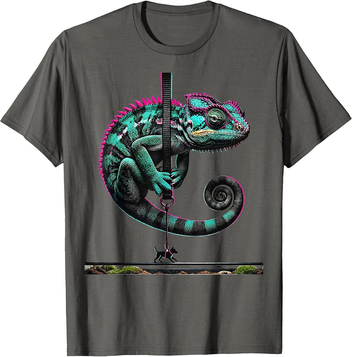 Crested Gecko Tiny Dog Leash Funny Reptile Lover Gift T-Shirt - Asphalt Grey