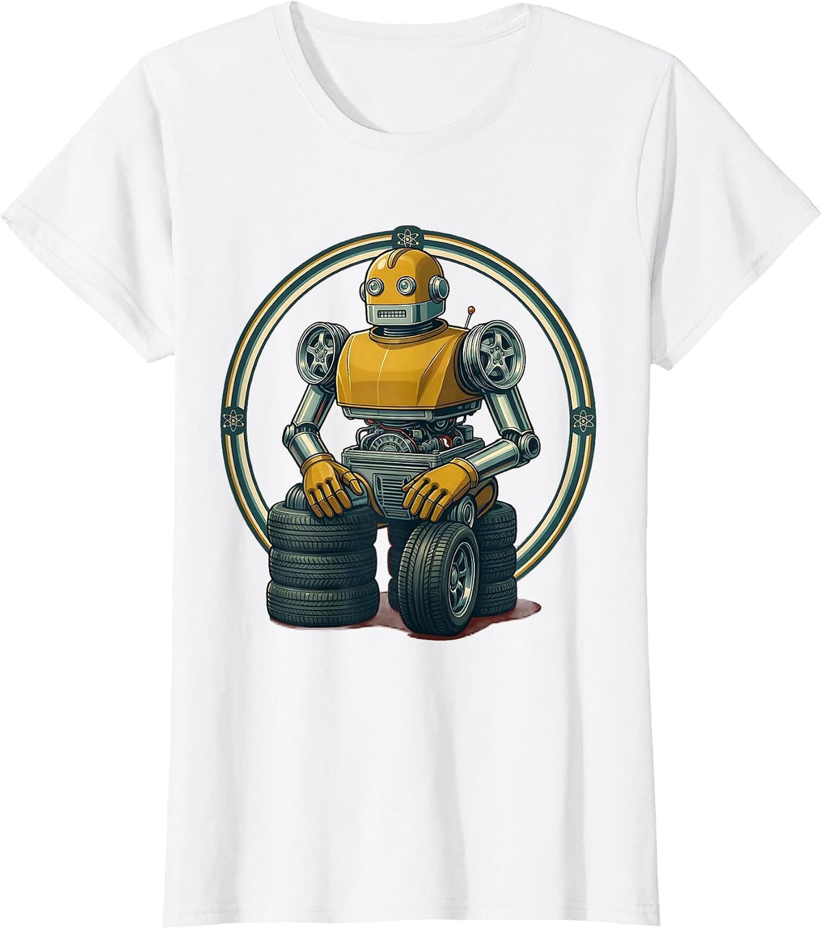 Women's Car Parts Robot Mechanic Graphic Tee T-Shirt - White