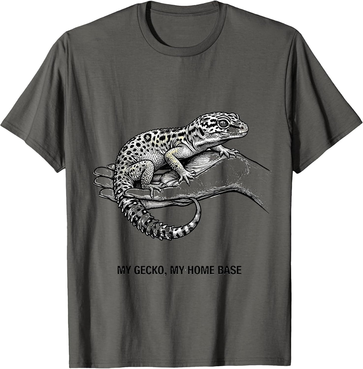 My Gecko My Home Base Funny Reptile Lover Leopard Gecko Gift T-Shirt - Asphalt Grey