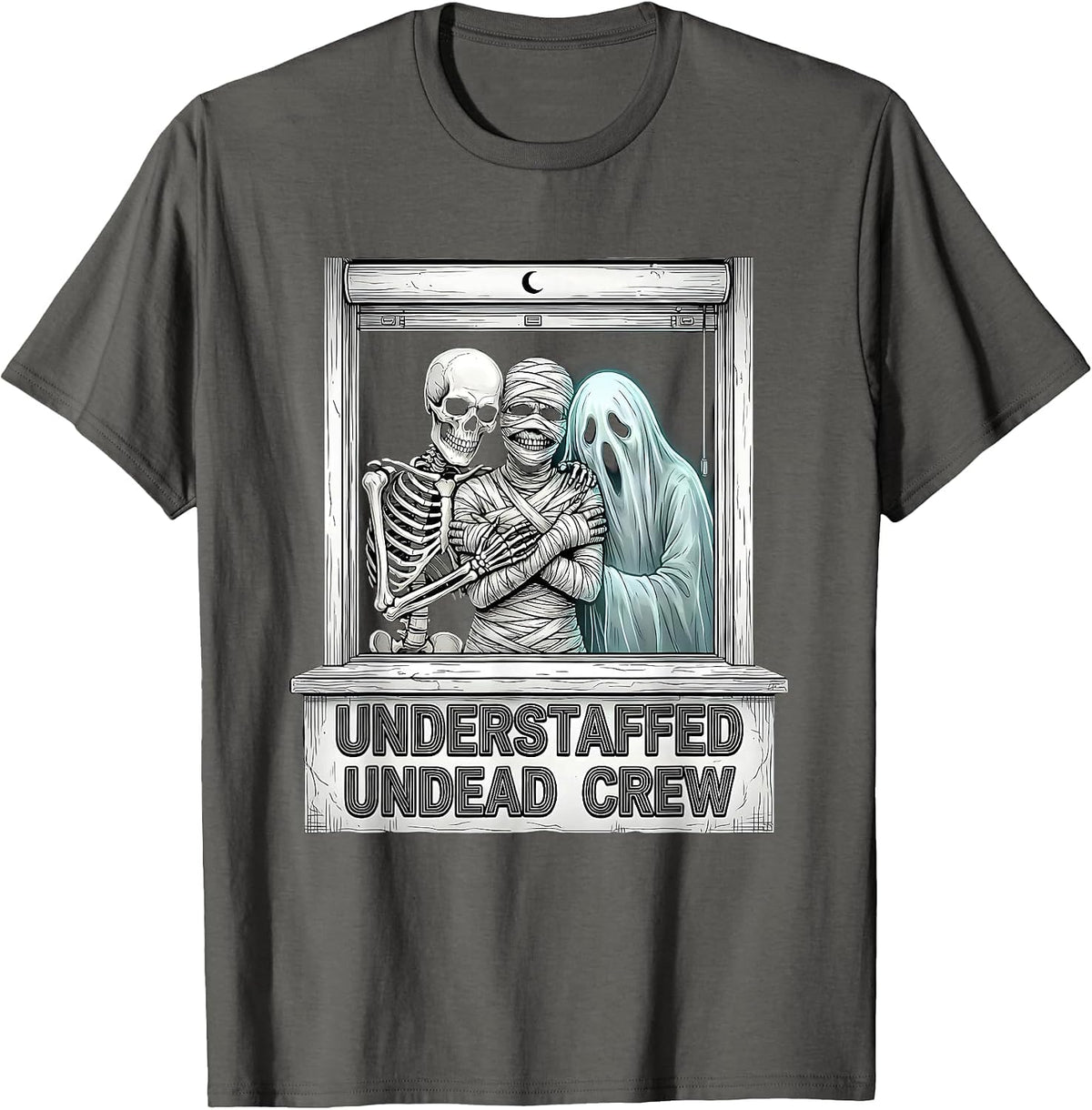 Men's Understaffed Undead Crew Funny Pharmacy Tech Halloween Crew T-Shirt - Asphalt Grey