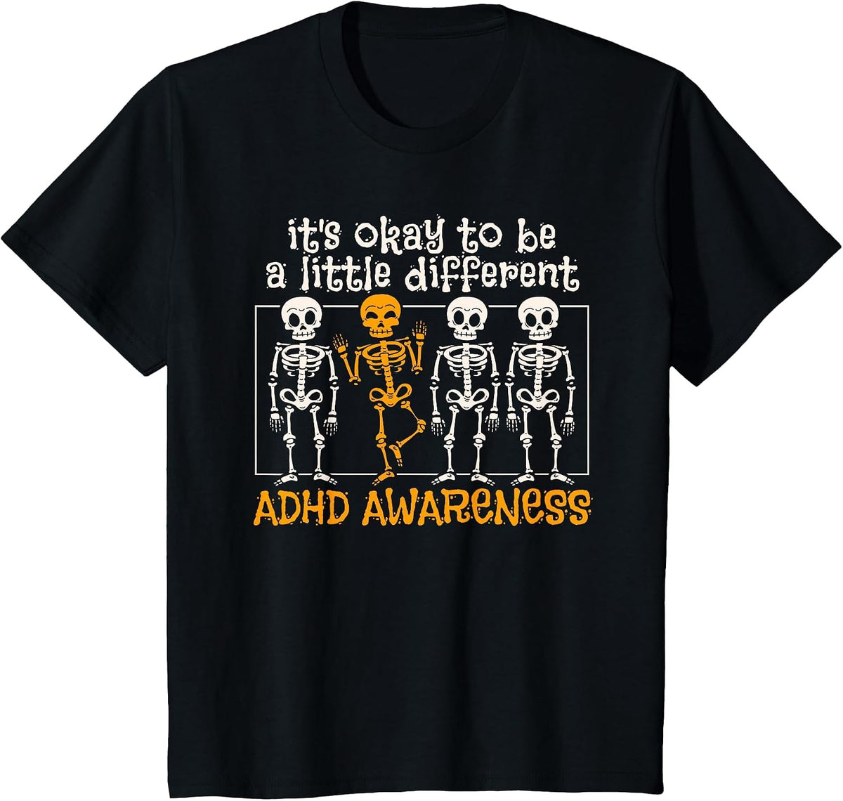 Halloween Skeleton ADHD Awareness T-Shirt - Black