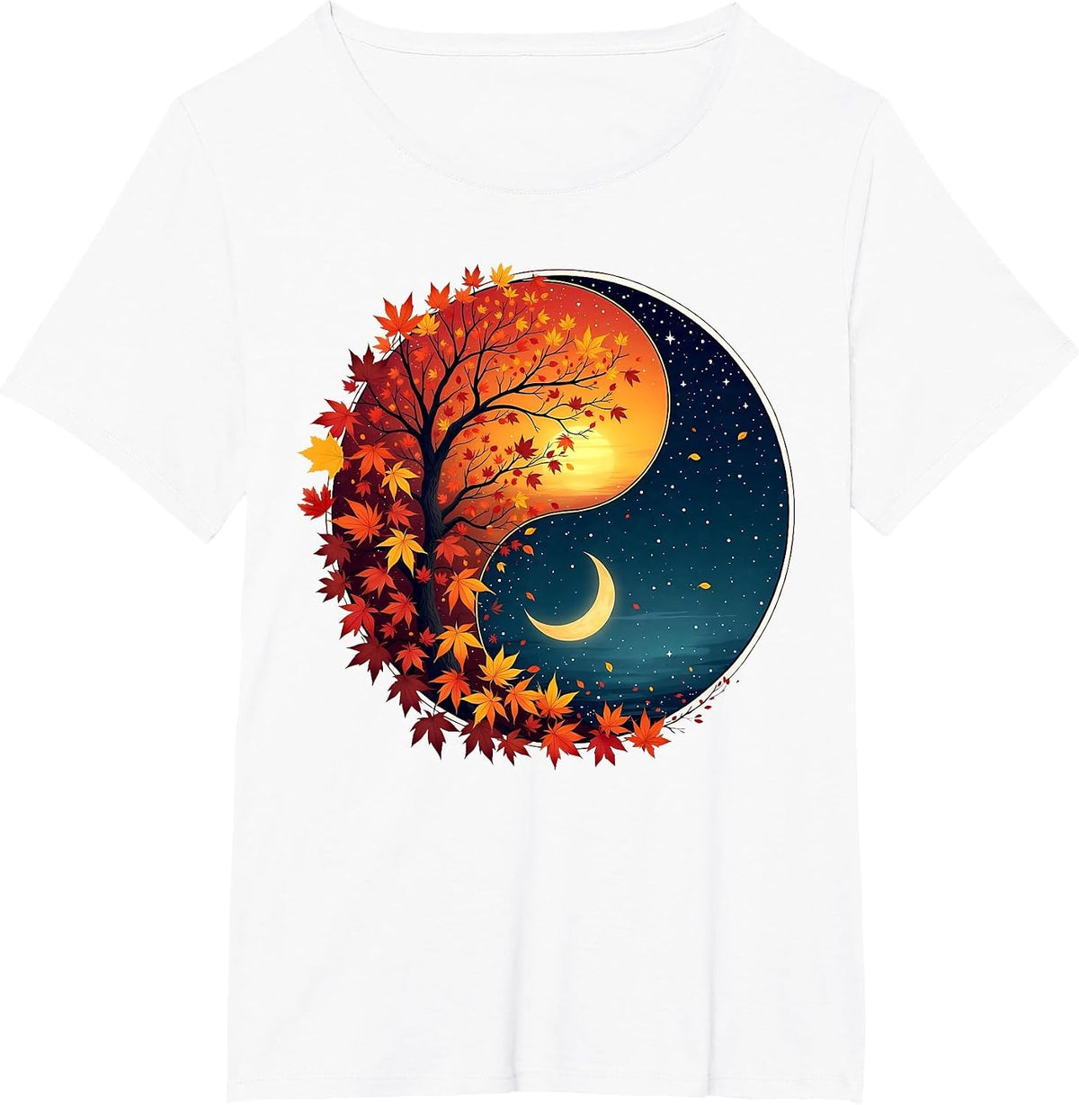 Vintage Celestial Sun Moon Fall Leaf Autumn Equinox Witch T-Shirt - White