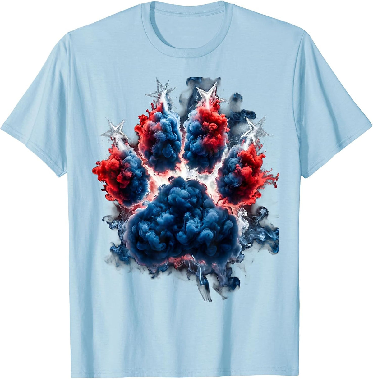 Men's Patriotic Bear Paw Print Red White Blue Star T-Shirt - Baby Blue