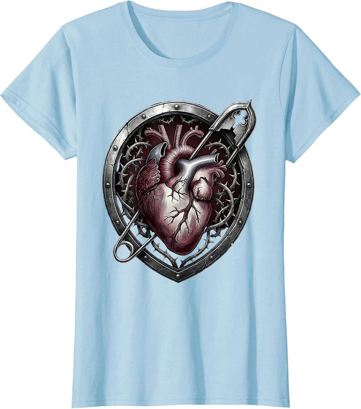 Punk Safety Pin Heart Graphic Tee T-Shirt - Baby Blue