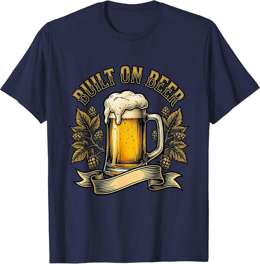 Built on Beer Craft Beer Lover Design T-Shirt - Navy Blue
