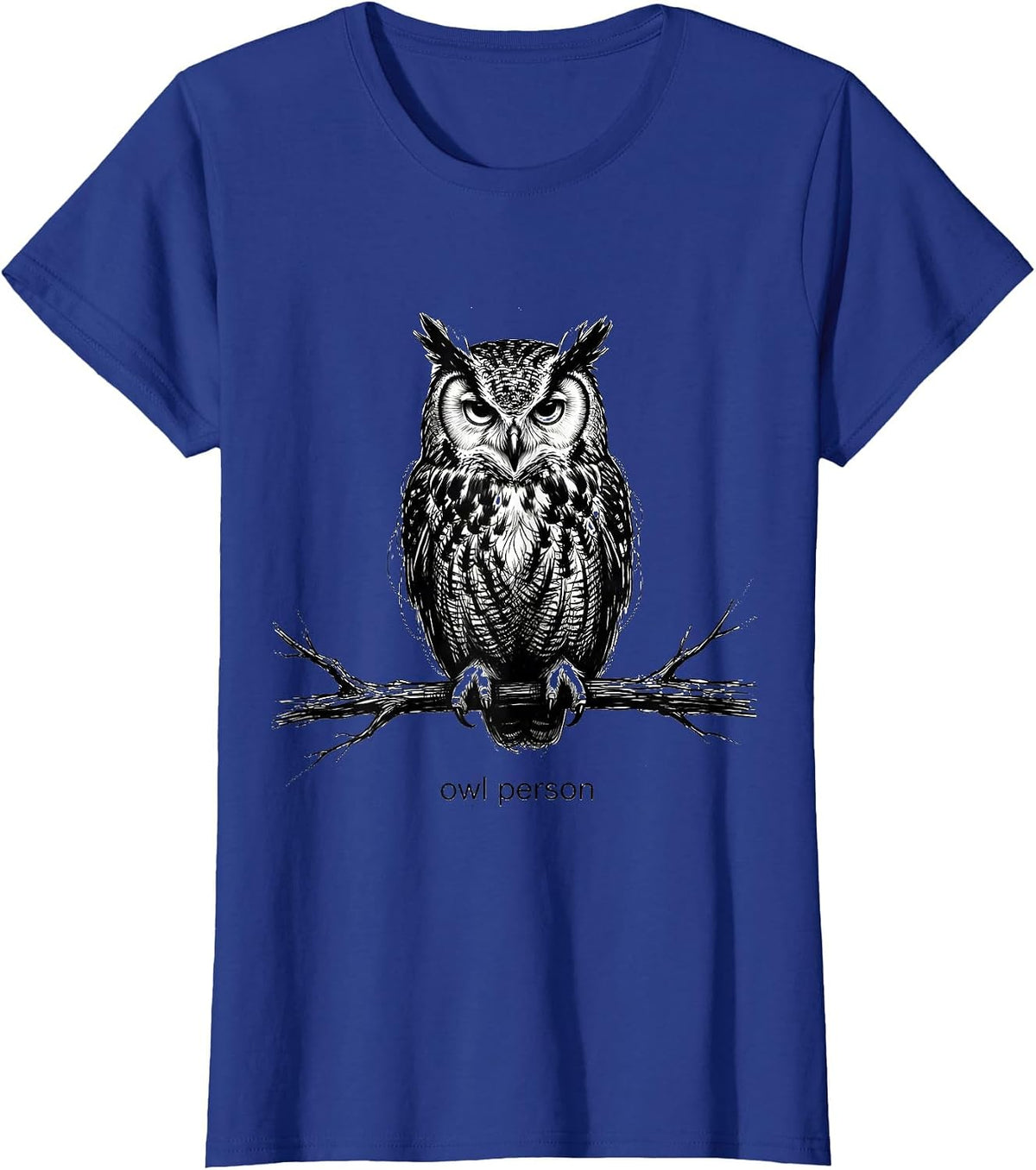 Women's owl person Minimalist Scribble Line Art Wildlife T-Shirt - Royal Blue