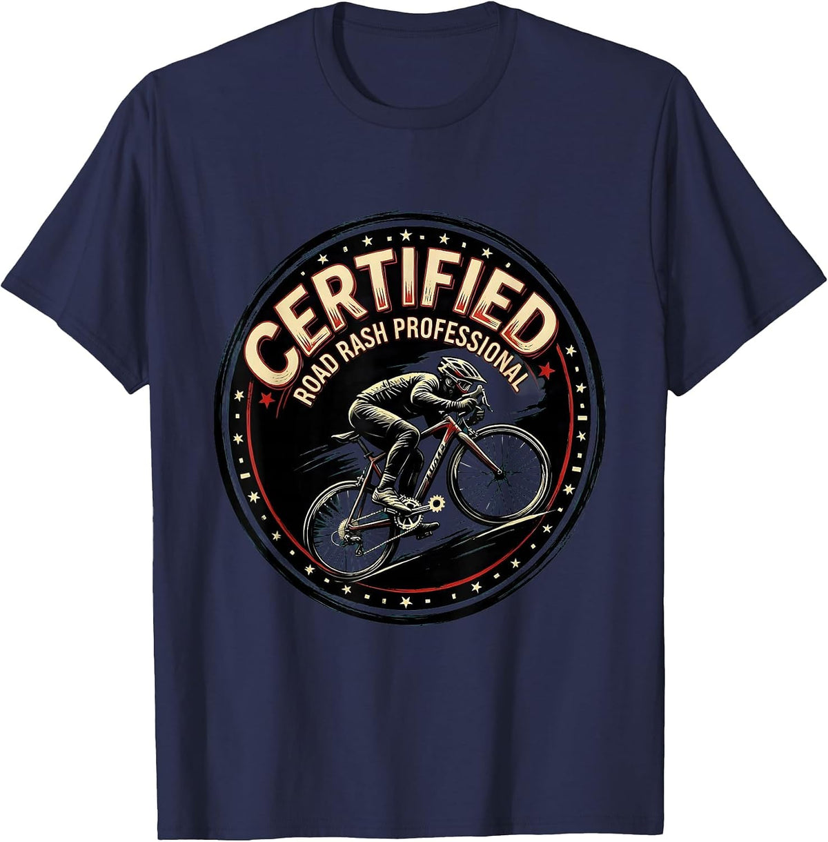 Men's Certified Road Rash Professional Funny Bicycle Cycling Humor T-Shirt - Navy Blue