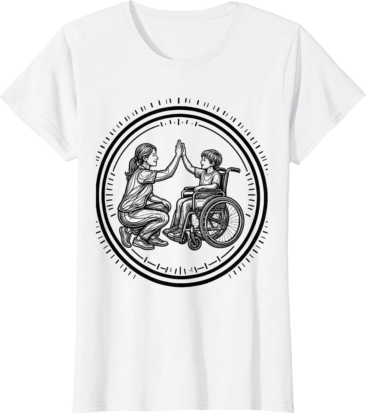 Paraprofessional Wheelchair High Five Illustration T-Shirt - White