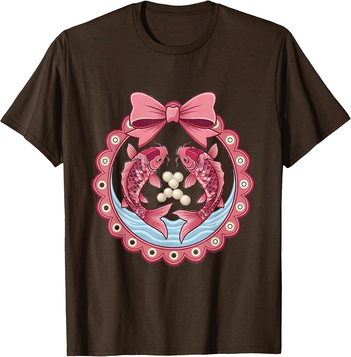 Pink Koi Fish Leaping Breast Cancer Awareness T-Shirt - Brown