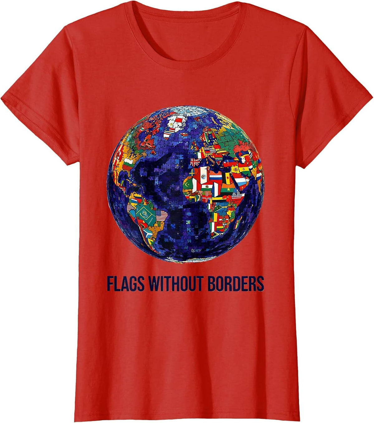 Flags Without Borders Colorful World Travel Geography T-Shirt - Red