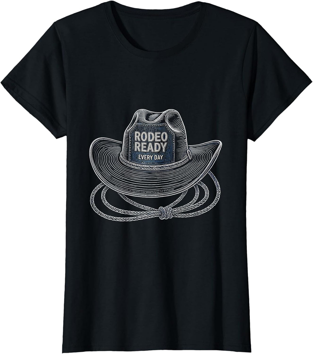 Rodeo Ready Every Day Denim Cowgirl Design T-Shirt - Black