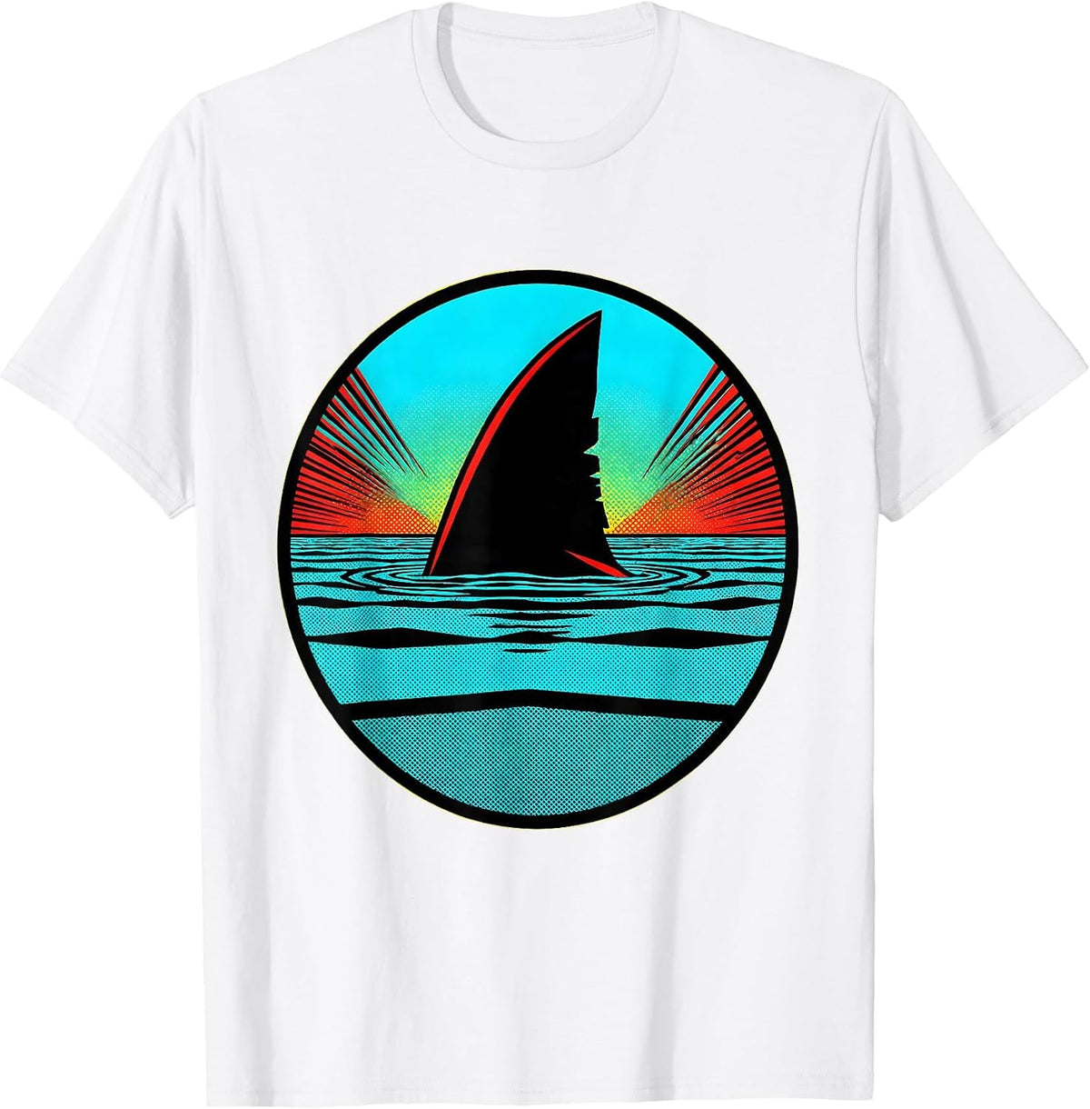 Men's Shark Fin Cutting Through Calm Water Graphic T-Shirt - White
