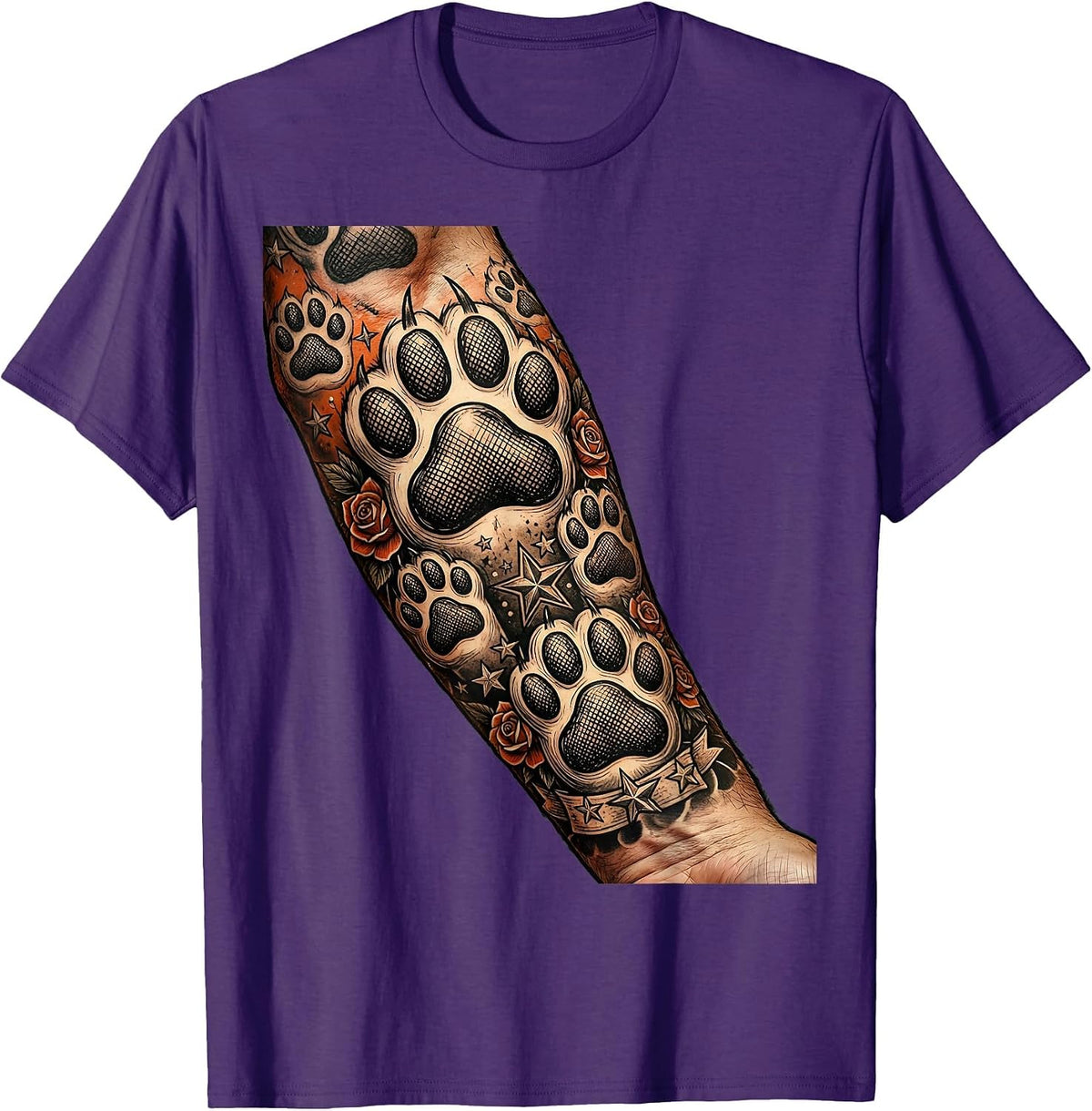Childless Cat Dad Summer Cat Pawprint Tattoo T-Shirt - Purple