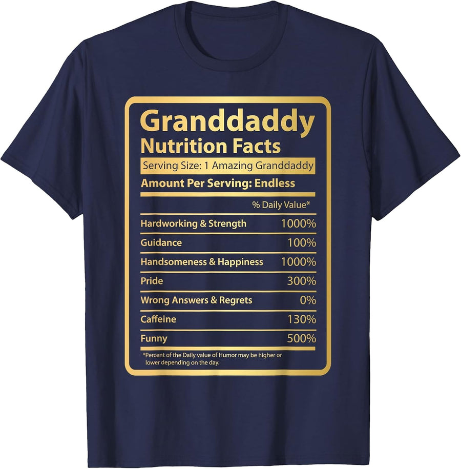 Granddaddy Nutrition Facts Funny Fathers Day for Granddaddy T-Shirt - Navy Blue