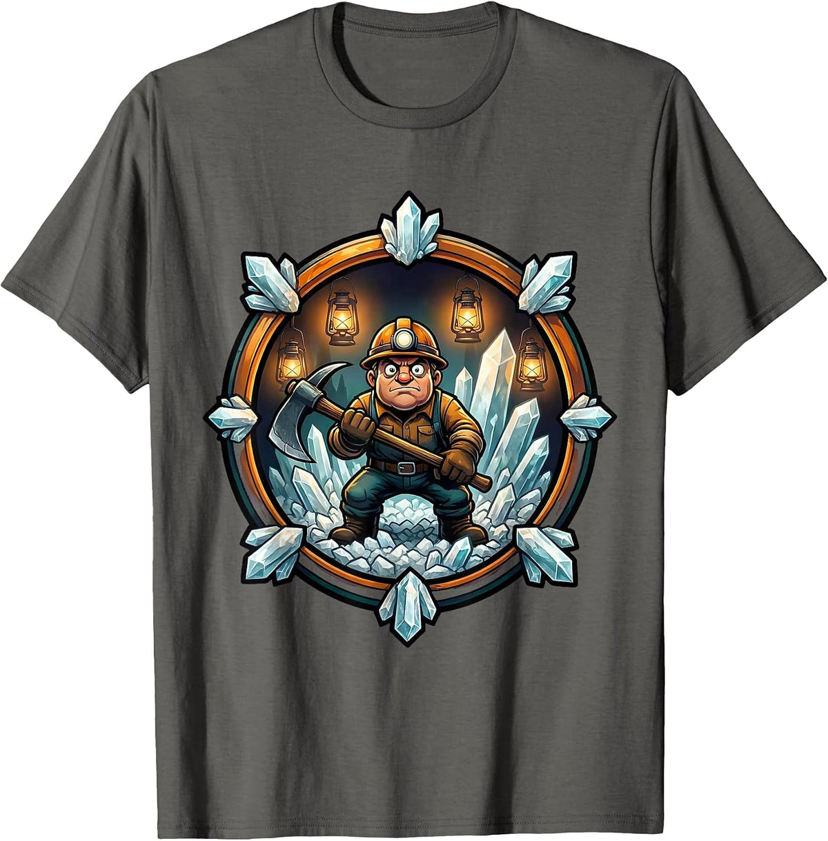 Ancient Salt Mine Glowing Lanterns Illustration T-Shirt - Asphalt Grey