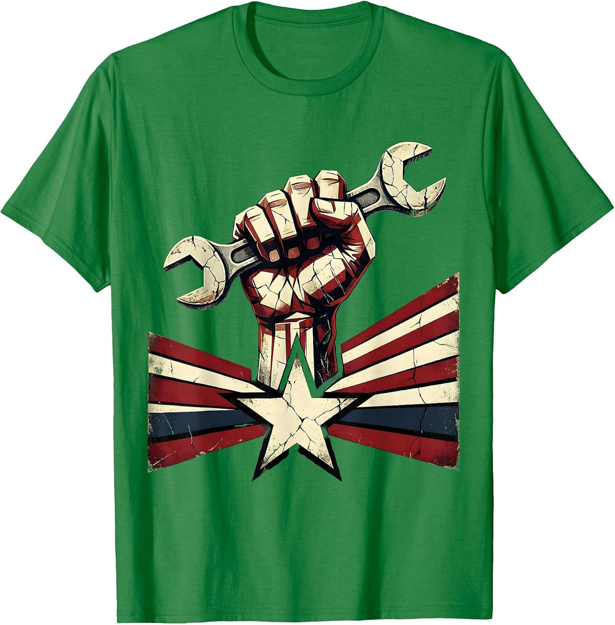 Men's President Pride Labor Day Worker Fist Wrench T-Shirt - Kelly Green