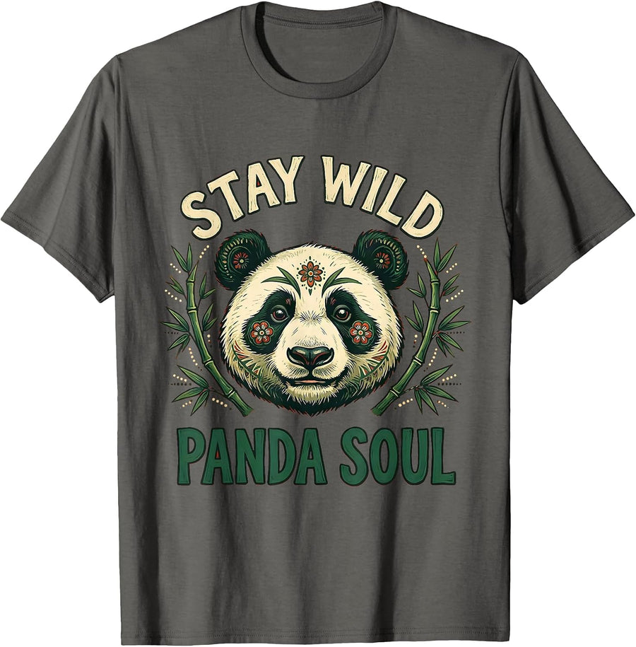 Stay Wild Panda Soul Nature Lover Design T-Shirt - Asphalt Grey