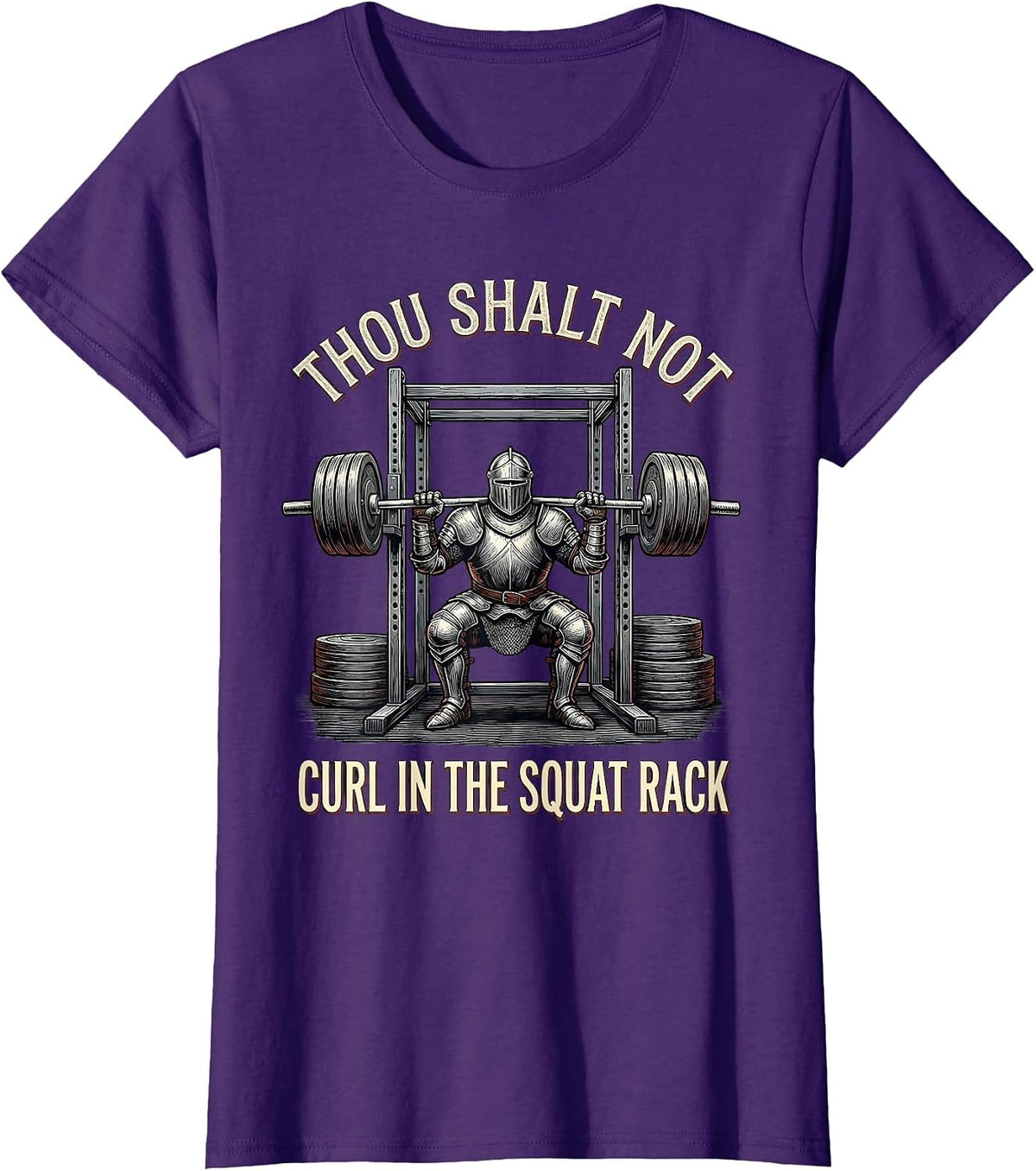 Women's Thou Shalt Not Curl In The Squat Rack Funny Medieval Gym T-Shirt - Purple