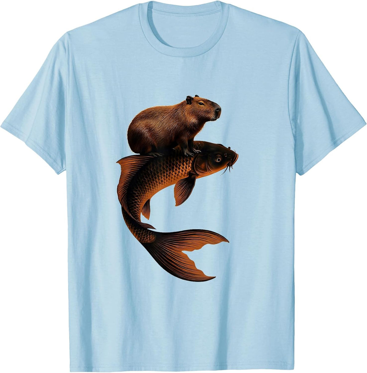Men's Capybara Riding Giant Koi Fish Graphic T-Shirt - Baby Blue