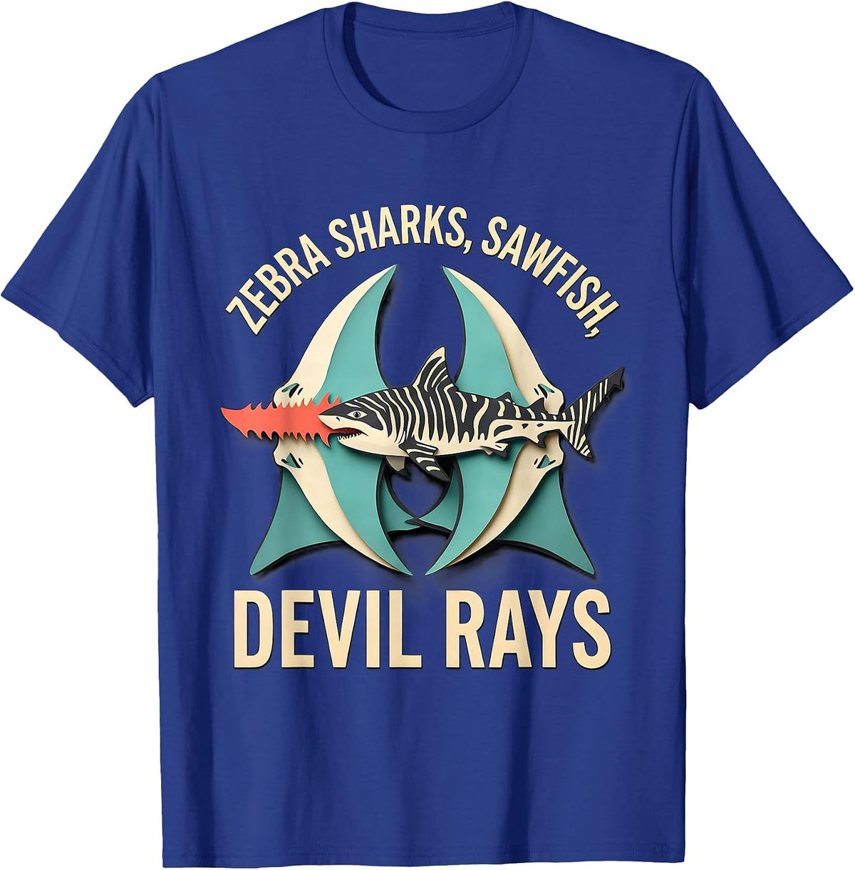 Men's Zebra Sharks Sawfish Devil Rays Funny Shark Lover Ocean T-Shirt - Royal Blue