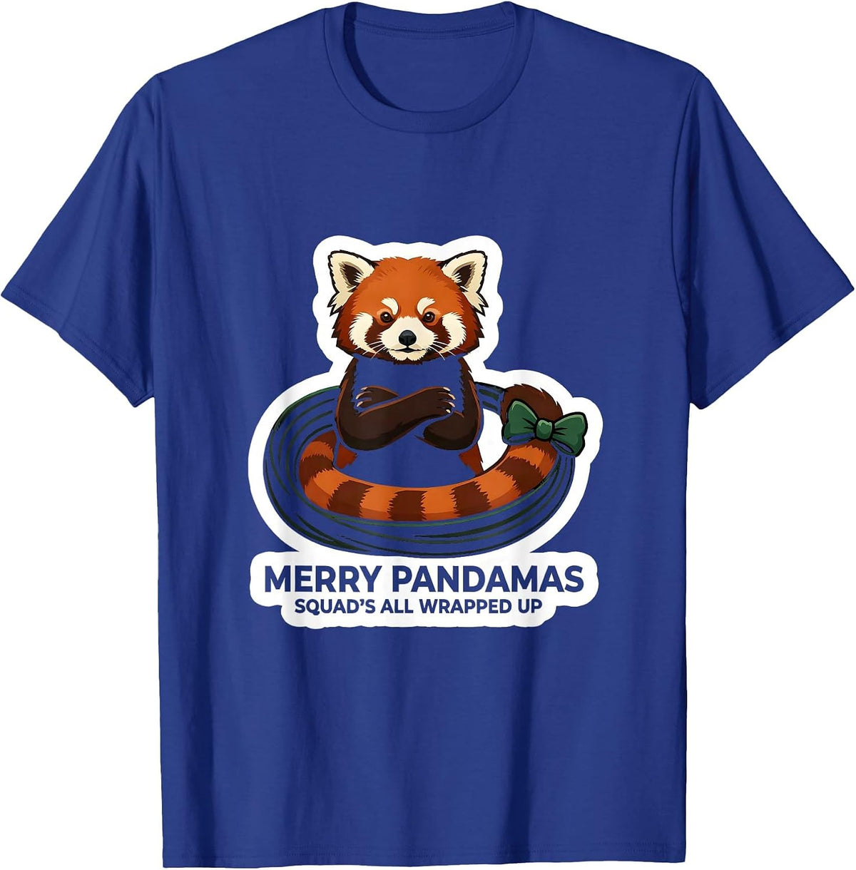 Merry Pandamas Squad's All Wrapped Up Cute Red Panda Lover T-Shirt - Royal Blue