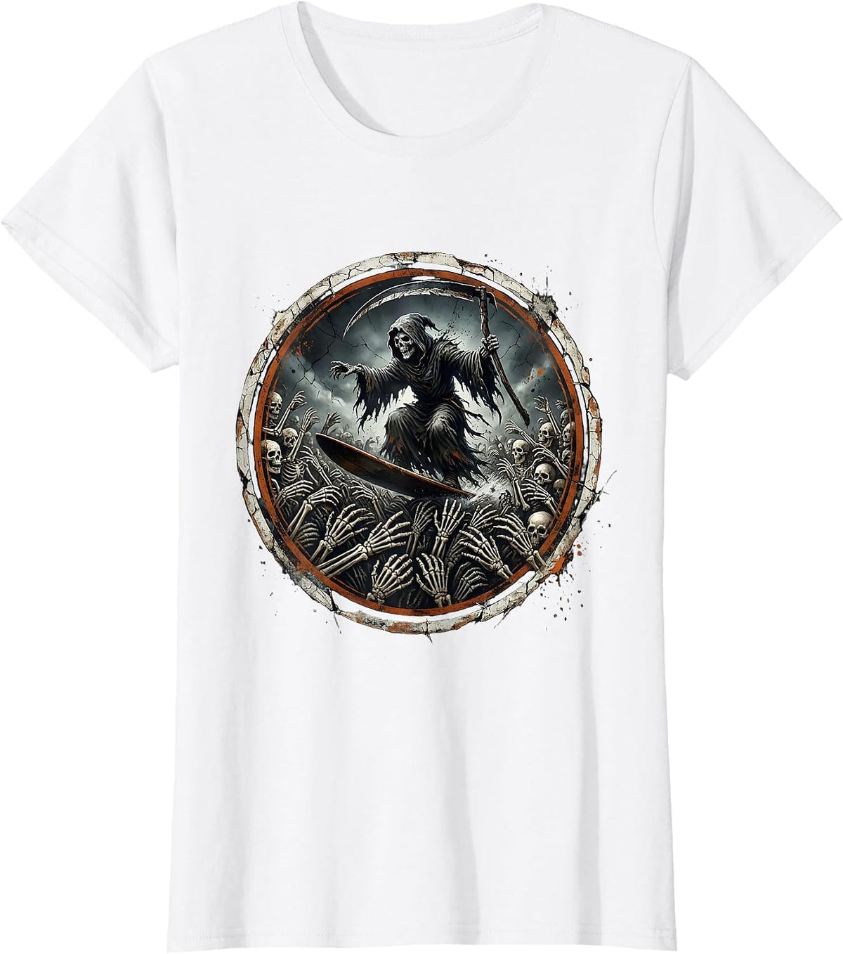 Grim Reaper Crowd Surfing Metal Concert Graphic T-Shirt - White