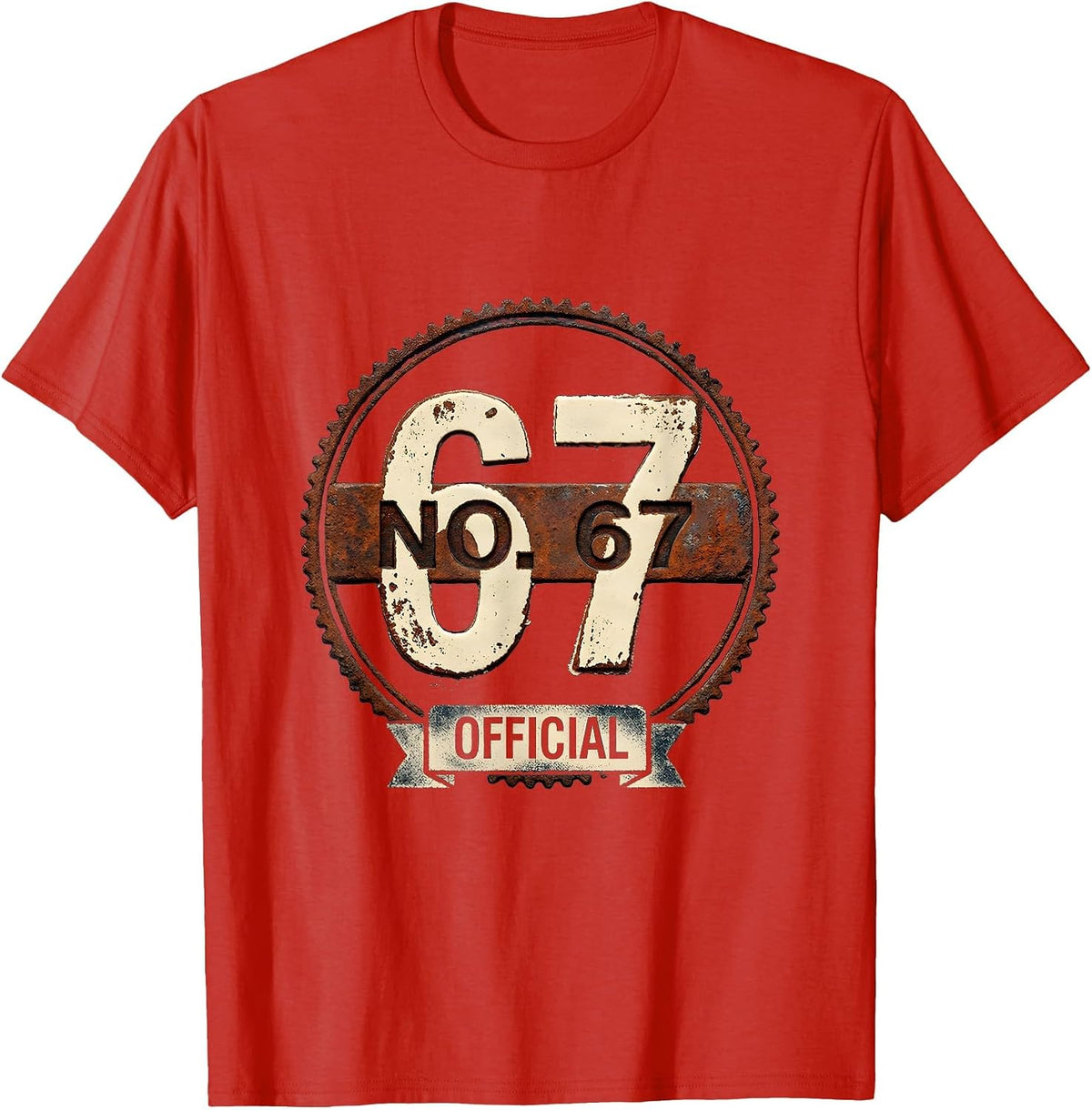 Men's NO 67 OFFICIAL Rubber Stamp Sports Jersey Number Birthday T-Shirt - Red