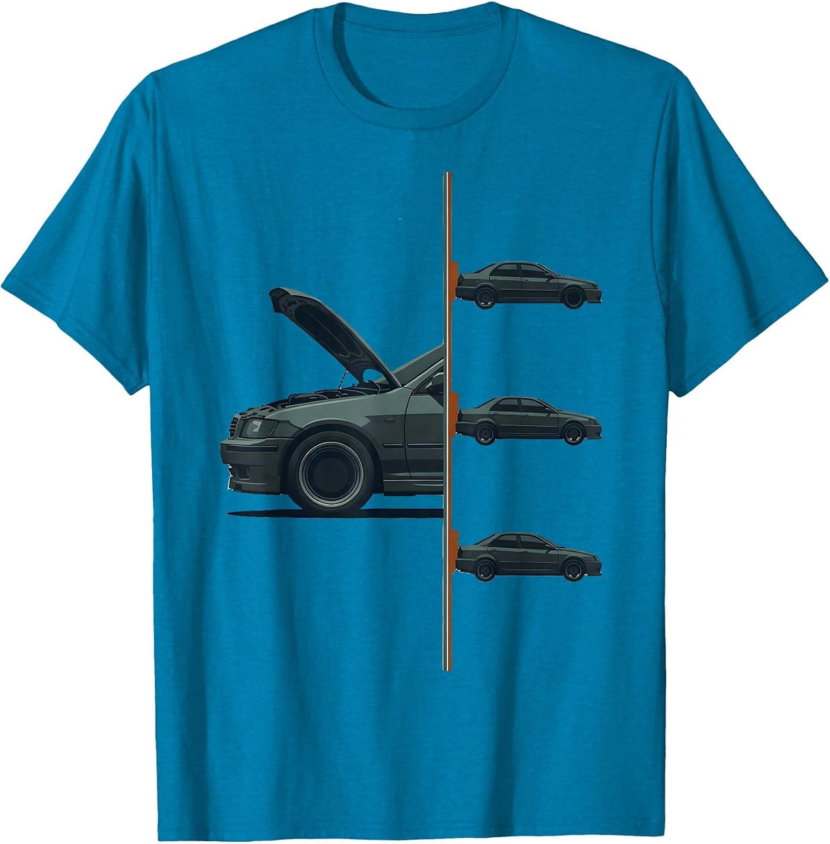 Split Garage Bay Mechanic Car Guy Deadpan Humor T-Shirt - Sapphire Blue