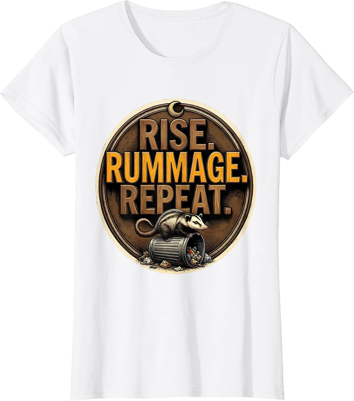 Women's Rise Rummage Repeat Deadpan Opossum Meme Funny Animal T-Shirt - White