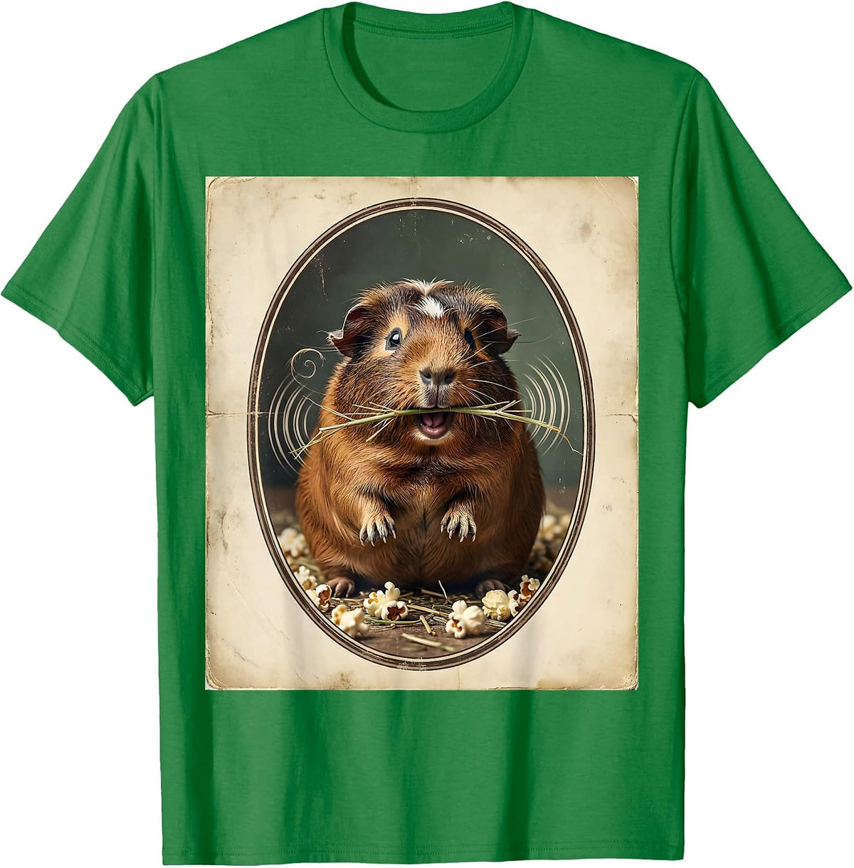 Men's Plump Rosette Guinea Pig Vintage Pet Lover Humor T-Shirt - Kelly Green